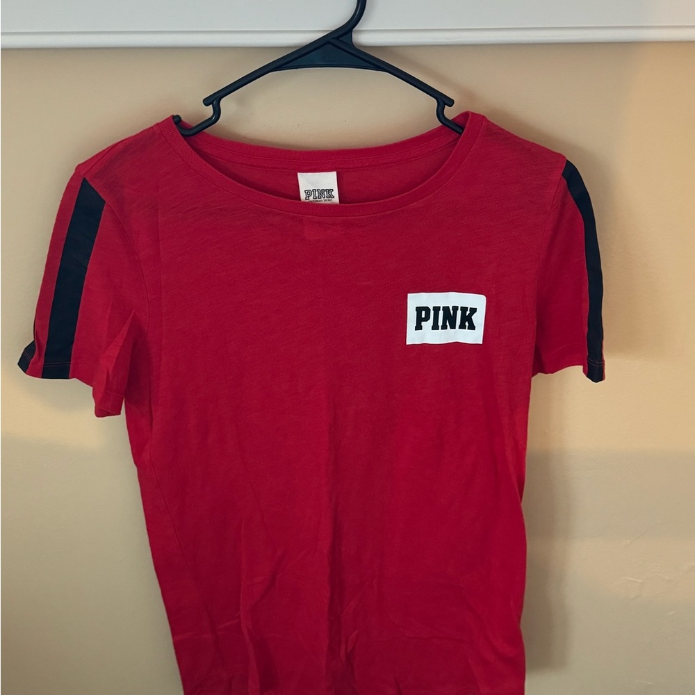PINK XS Red T-Shirt with Black Stripes